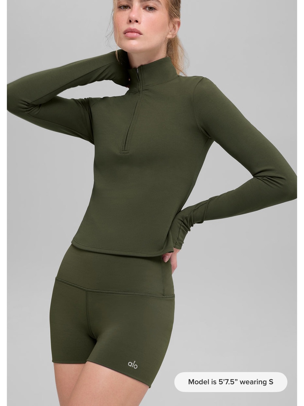 Alo Yoga Womens green Olive Long-Sleeve quarter Zip precision softsculpt M